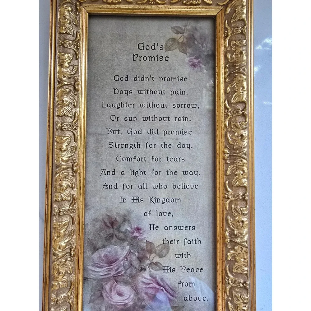 Frames‎ of Mind Gods Promise Framed Poem Ornate Gold Floral Rose Religious Decor